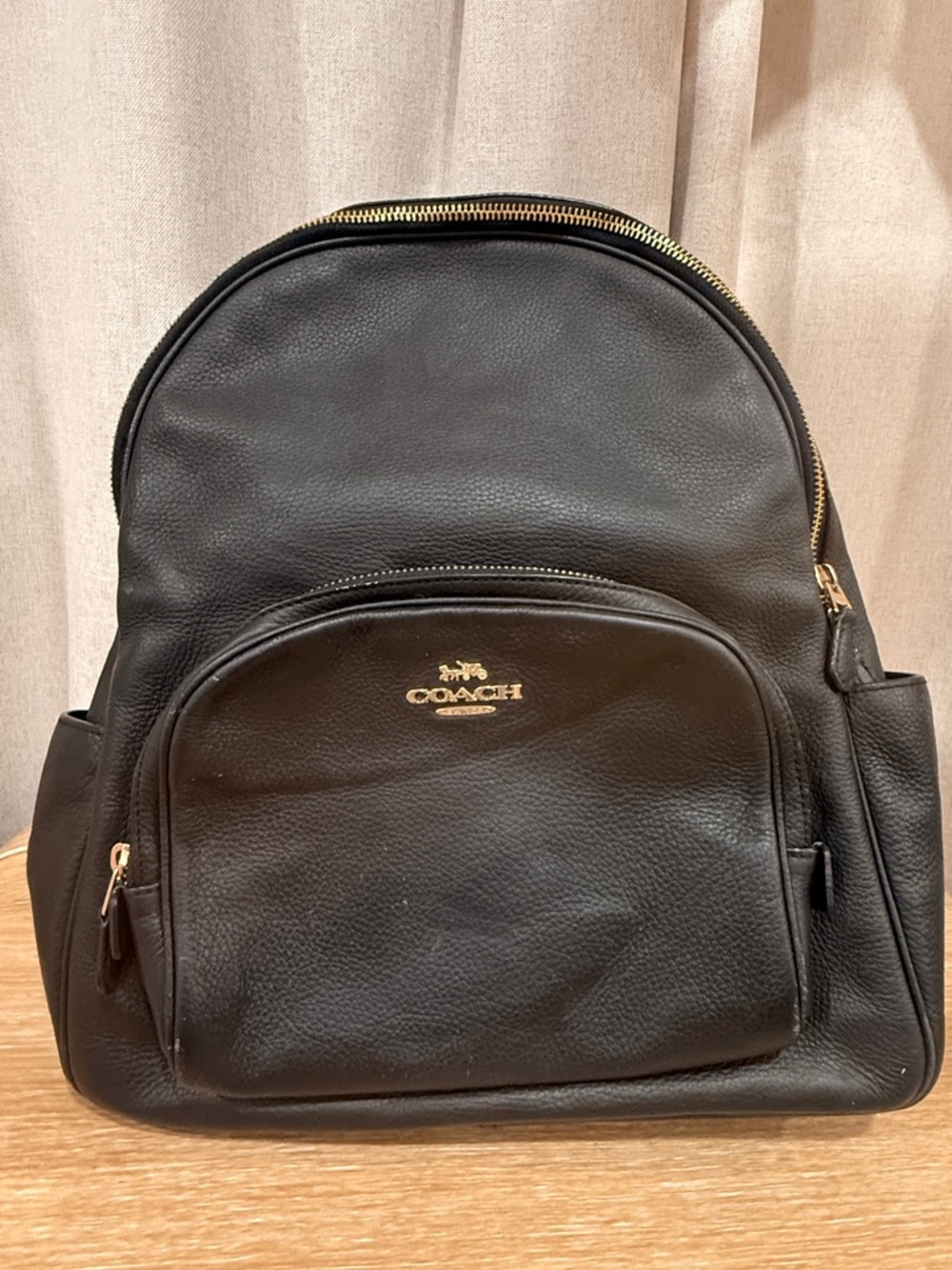 Coach Black Pebbled Leather Men's Backpack with Gold Hardware